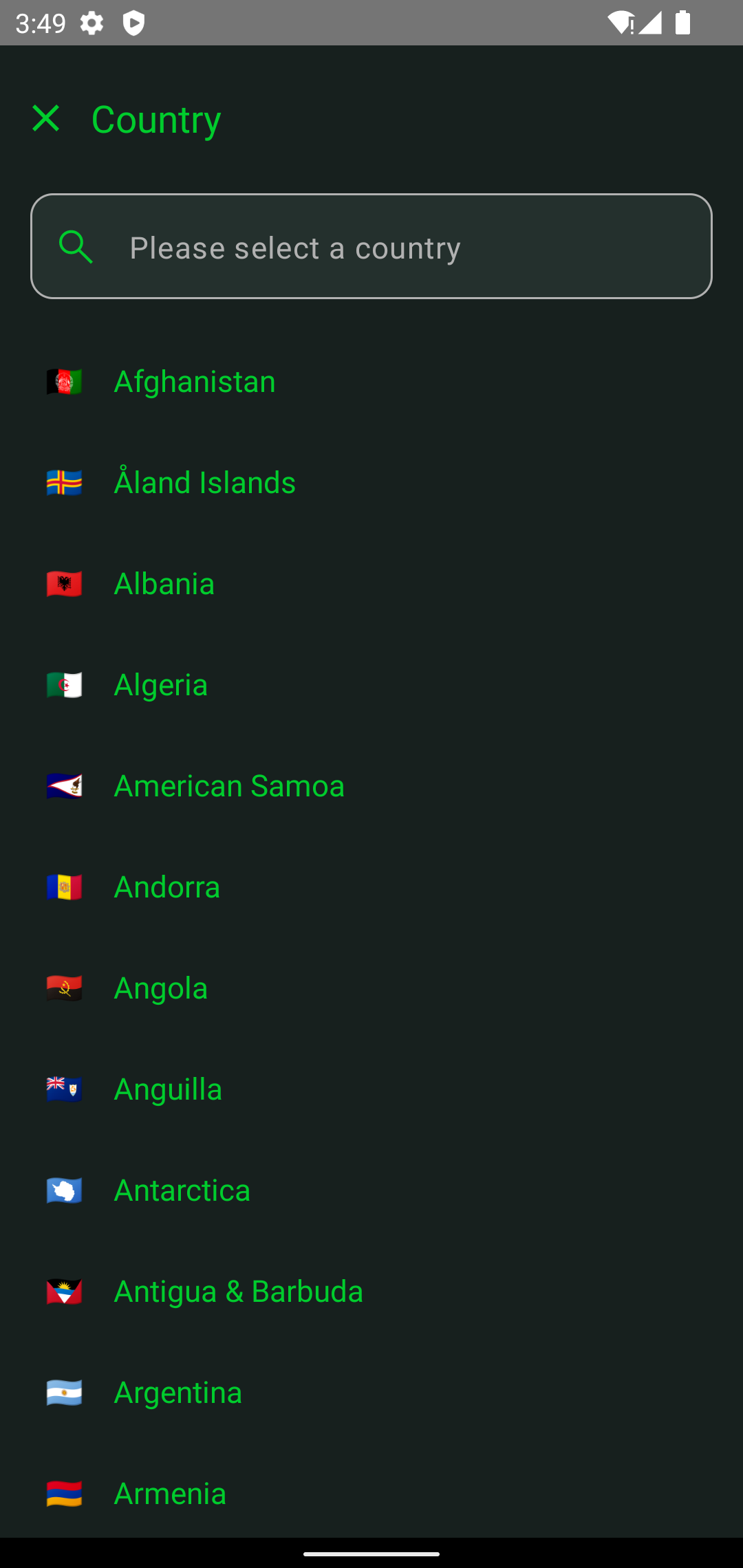 The default country picker